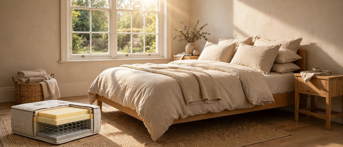 Illustration showing mattress types and their typical lifespans for UK buyers