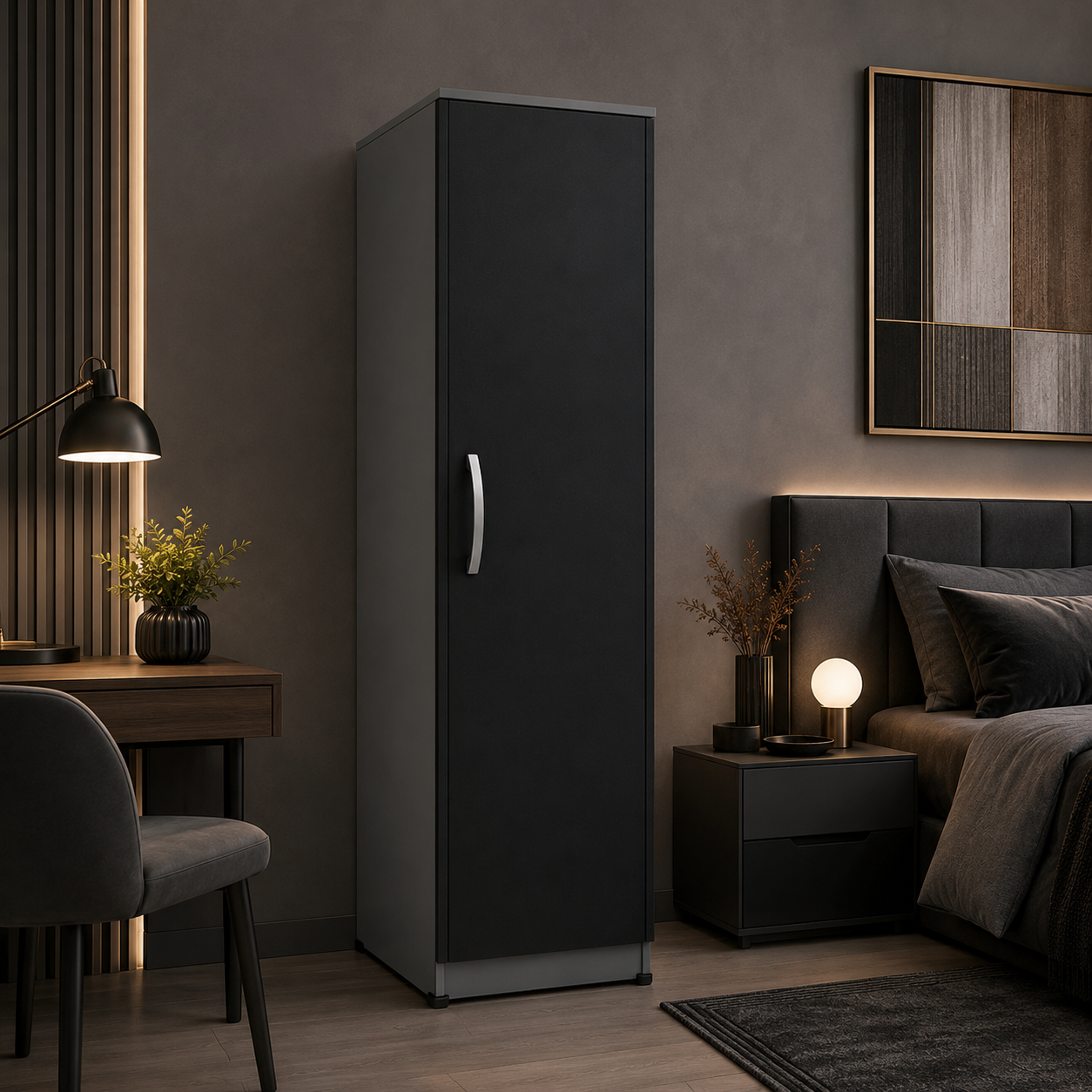 1 Door Wardrobe Single Black + Gray | Executive Industrial Storage Solution - Detailed Angle View 4