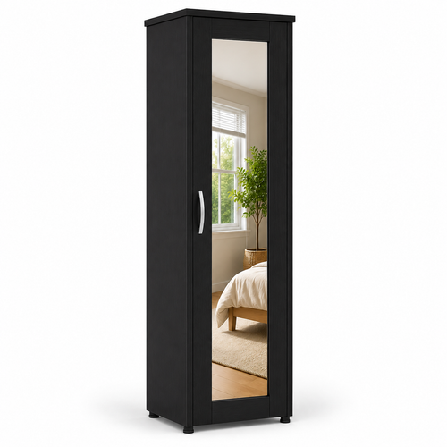 1 Door Wardrobe Single Black | Executive Storage Solution - Detailed Angle View 2