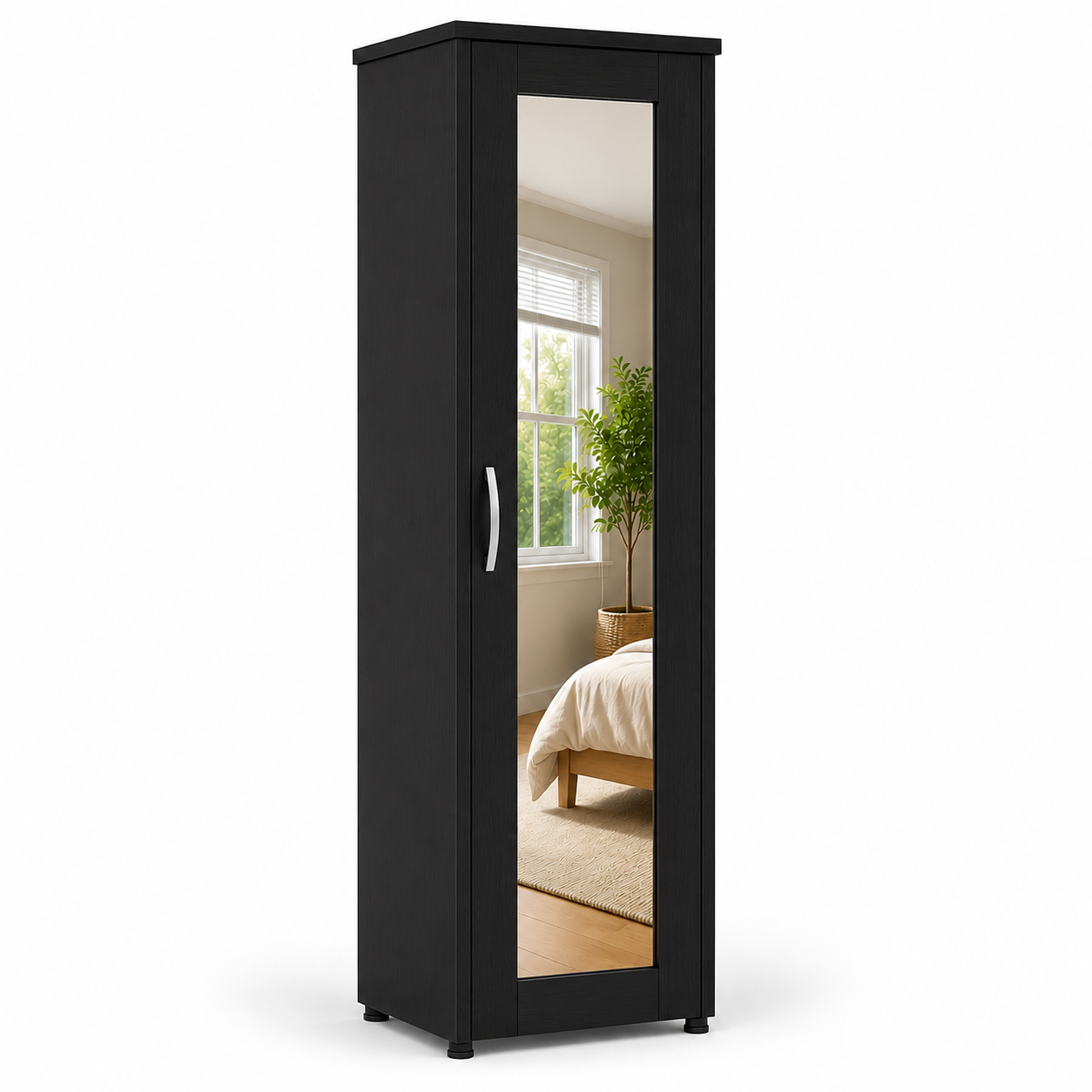 1 Door Wardrobe Single Black | Executive Storage Solution - Detailed Angle View 2