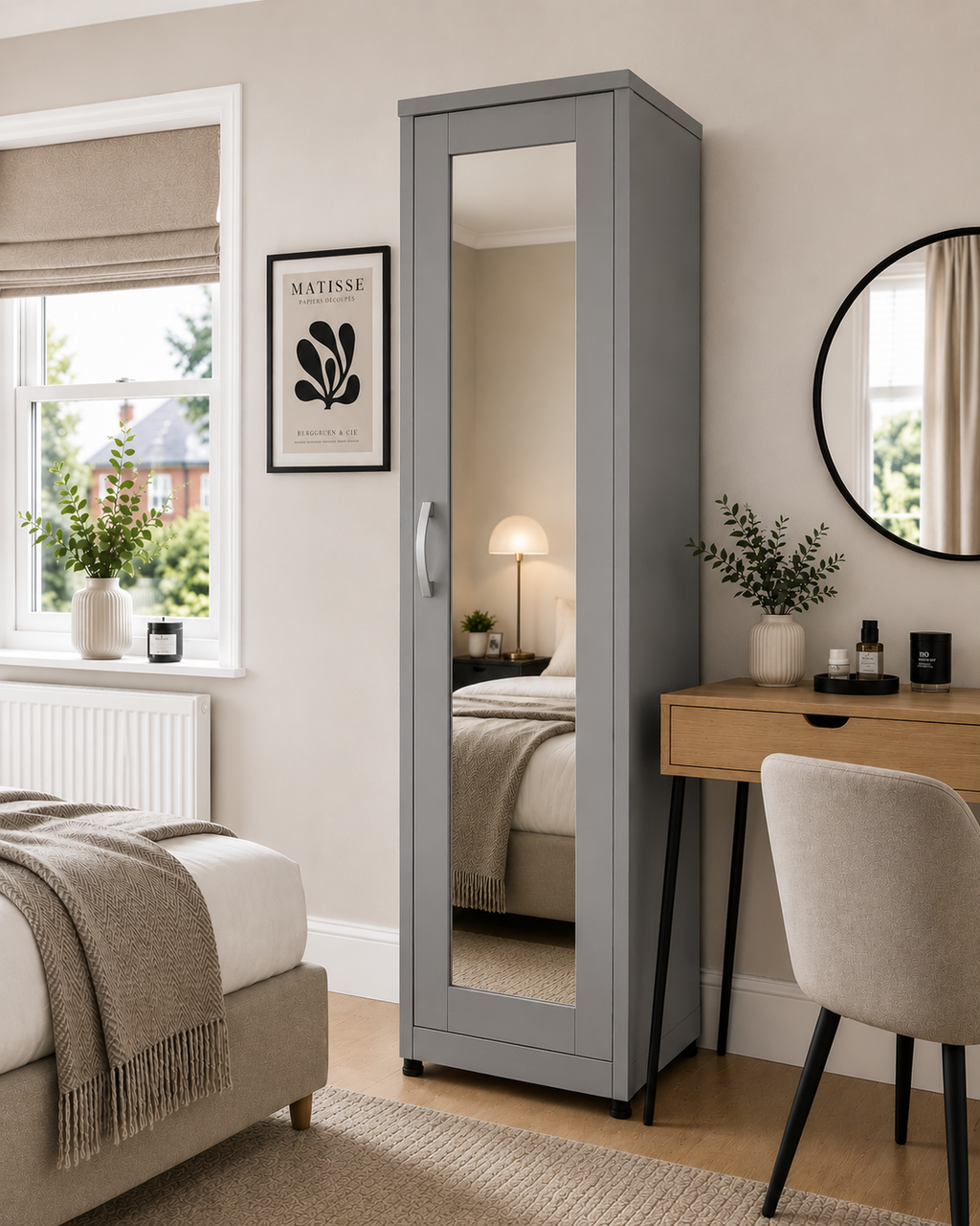 1 Door Wardrobe Single Gray | Modern Minimalist Storage Solution - Detailed Angle View 3