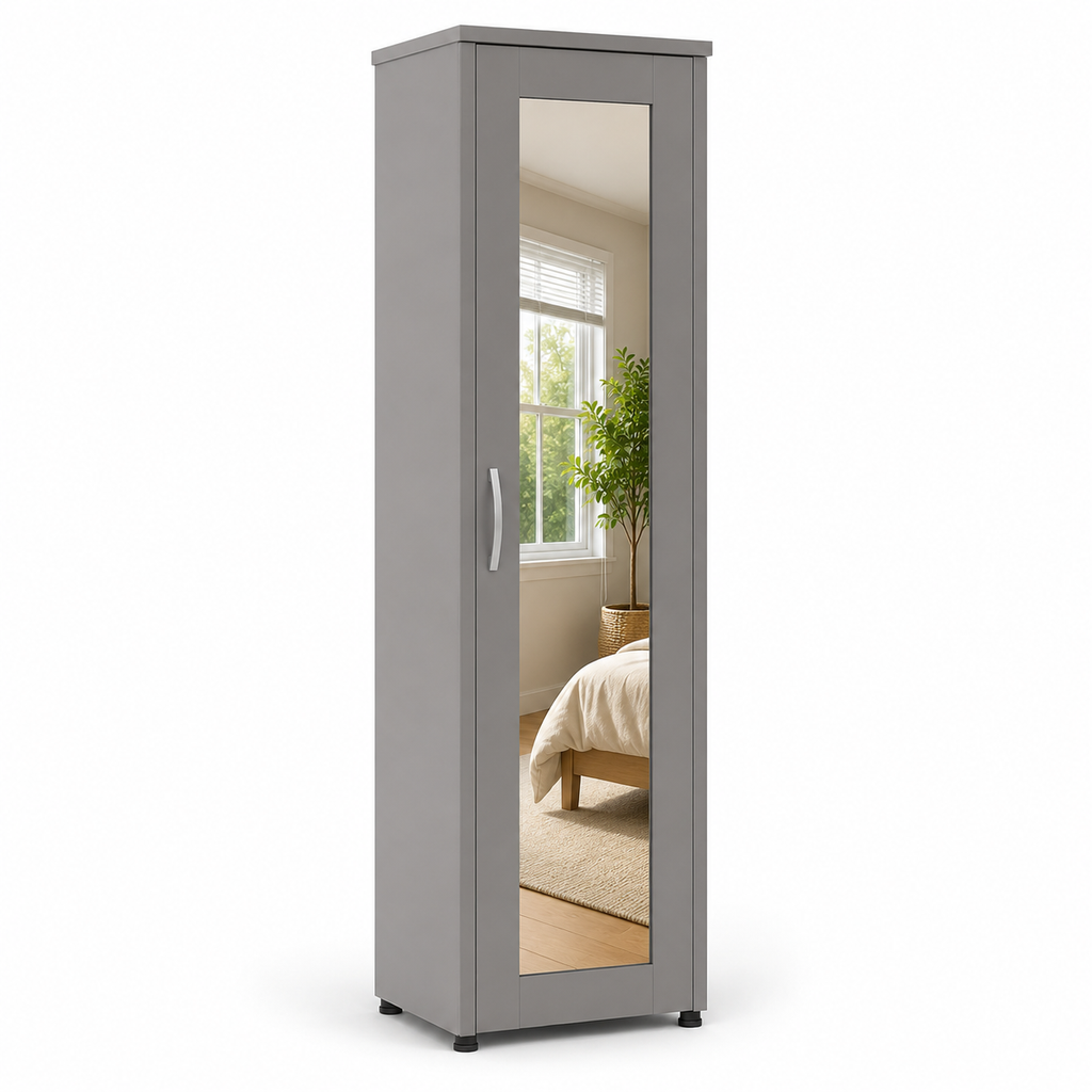 1 Door Wardrobe Single Gray | Modern Minimalist Storage Solution - Detailed Angle View 2