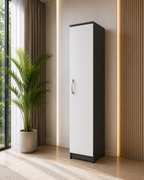 1 Door Wardrobe Single White + Gray | Modern Contrast Storage Solution - Detailed Angle View 4