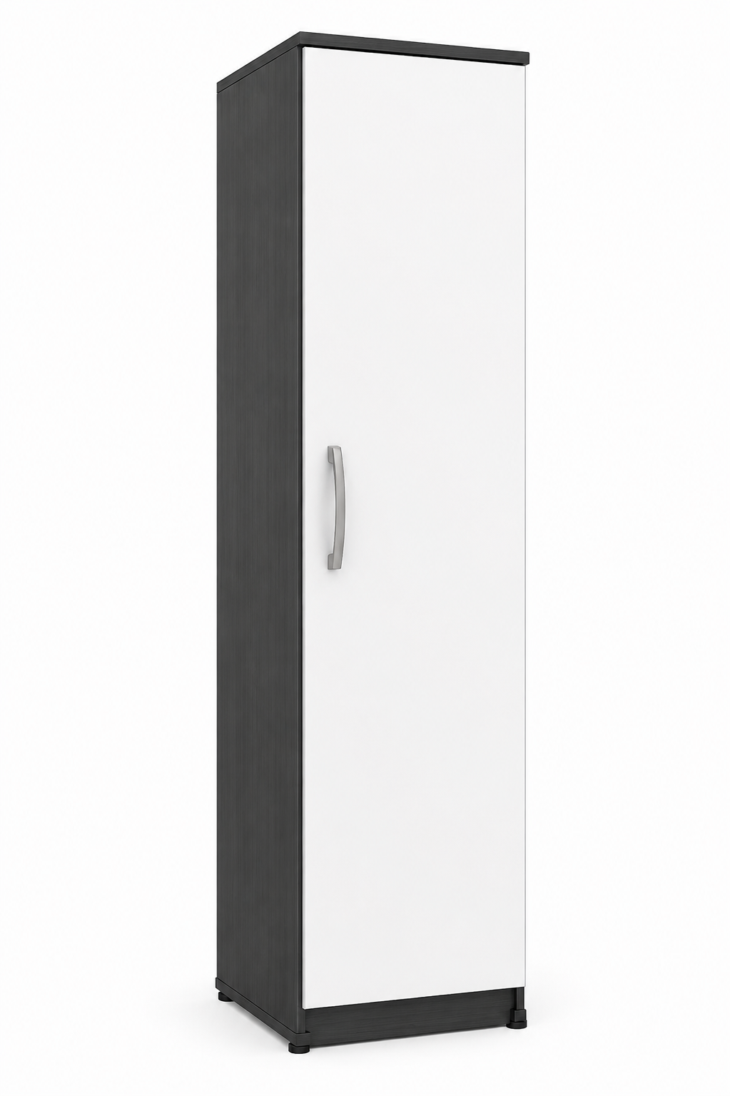 1 Door Wardrobe Single White + Gray | Modern Contrast Storage Solution - Detailed Angle View 2