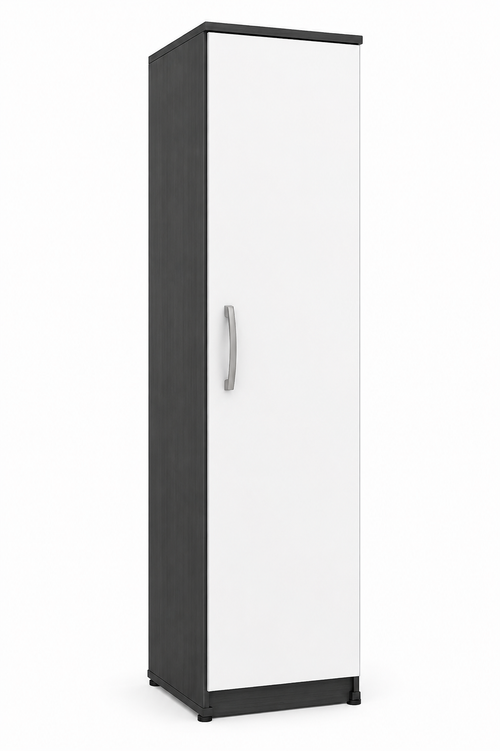 1 Door Wardrobe Single White + Gray | Modern Contrast Storage Solution - Detailed Angle View 2