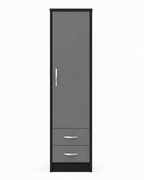 1 Door Wardrobe Single with Bottom Drawers Black + Gray | Executive Wardrobe - Luxury UK Living Room Showcase