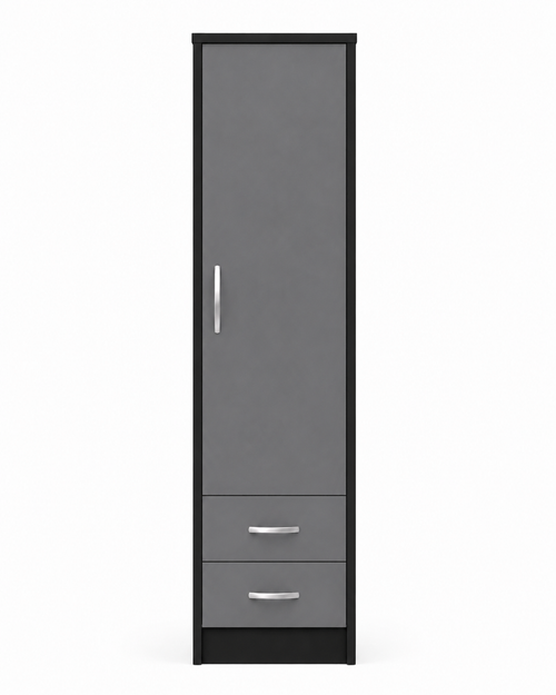 1 Door Wardrobe Single with Bottom Drawers Black + Gray | Executive Wardrobe - Luxury UK Living Room Showcase