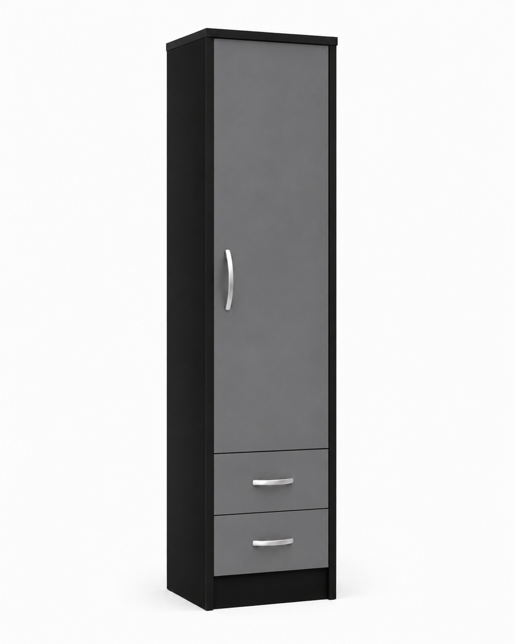 1 Door Wardrobe Single with Bottom Drawers Black + Gray | Executive Wardrobe - Detailed Angle View 2