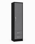 1 Door Wardrobe Single with Bottom Drawers Black + Gray | Executive Wardrobe - Detailed Angle View 2