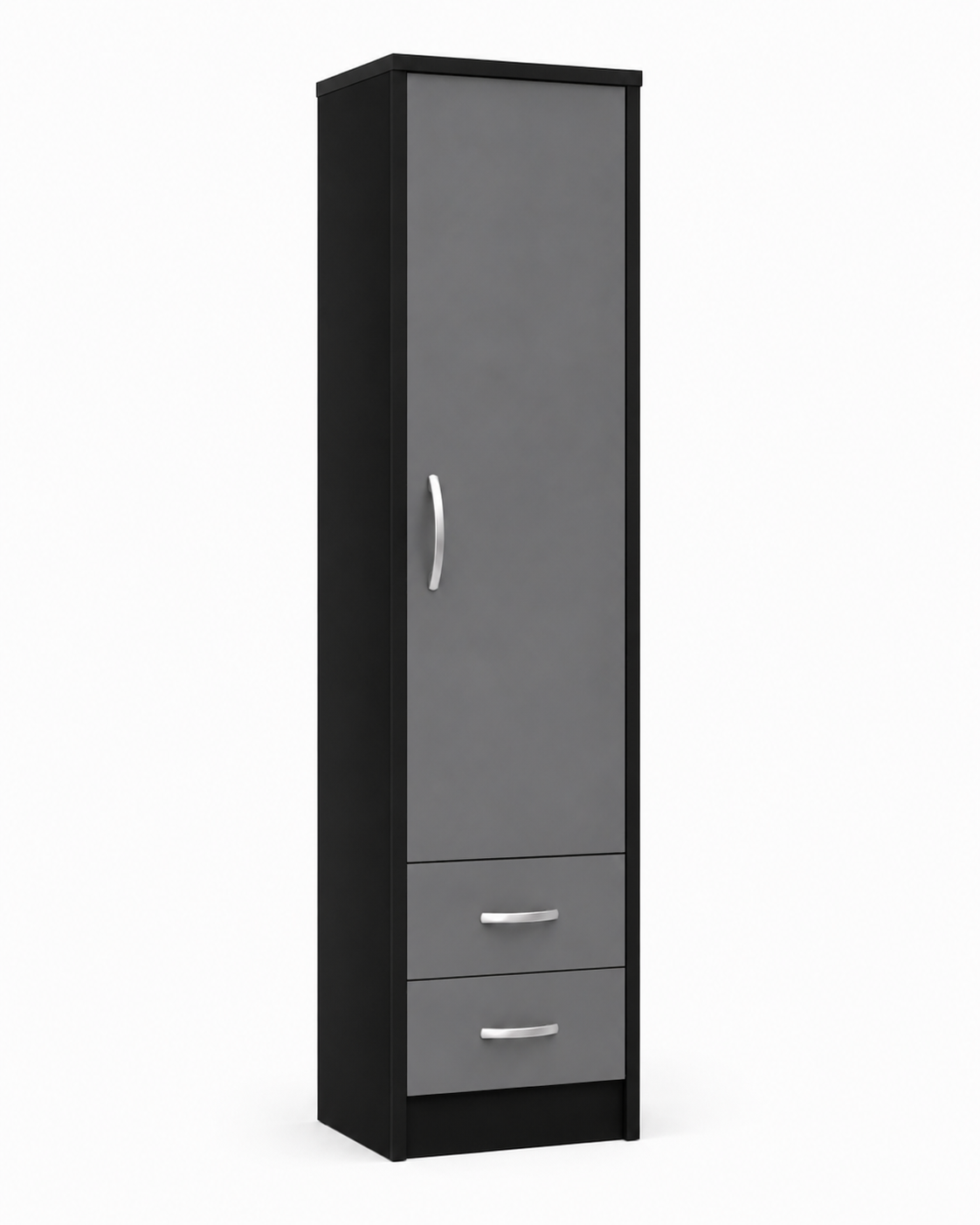 1 Door Wardrobe Single with Bottom Drawers Black + Gray | Executive Wardrobe - Detailed Angle View 2