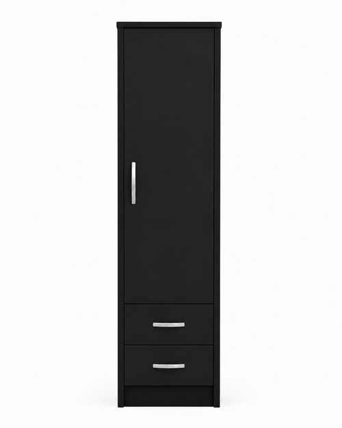 1 Door Wardrobe Single with Bottom Drawers Black | Hybrid Storage Solution - Luxury UK Living Room Showcase