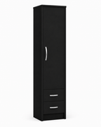 1 Door Wardrobe Single with Bottom Drawers Black | Hybrid Storage Solution - Detailed Angle View 2