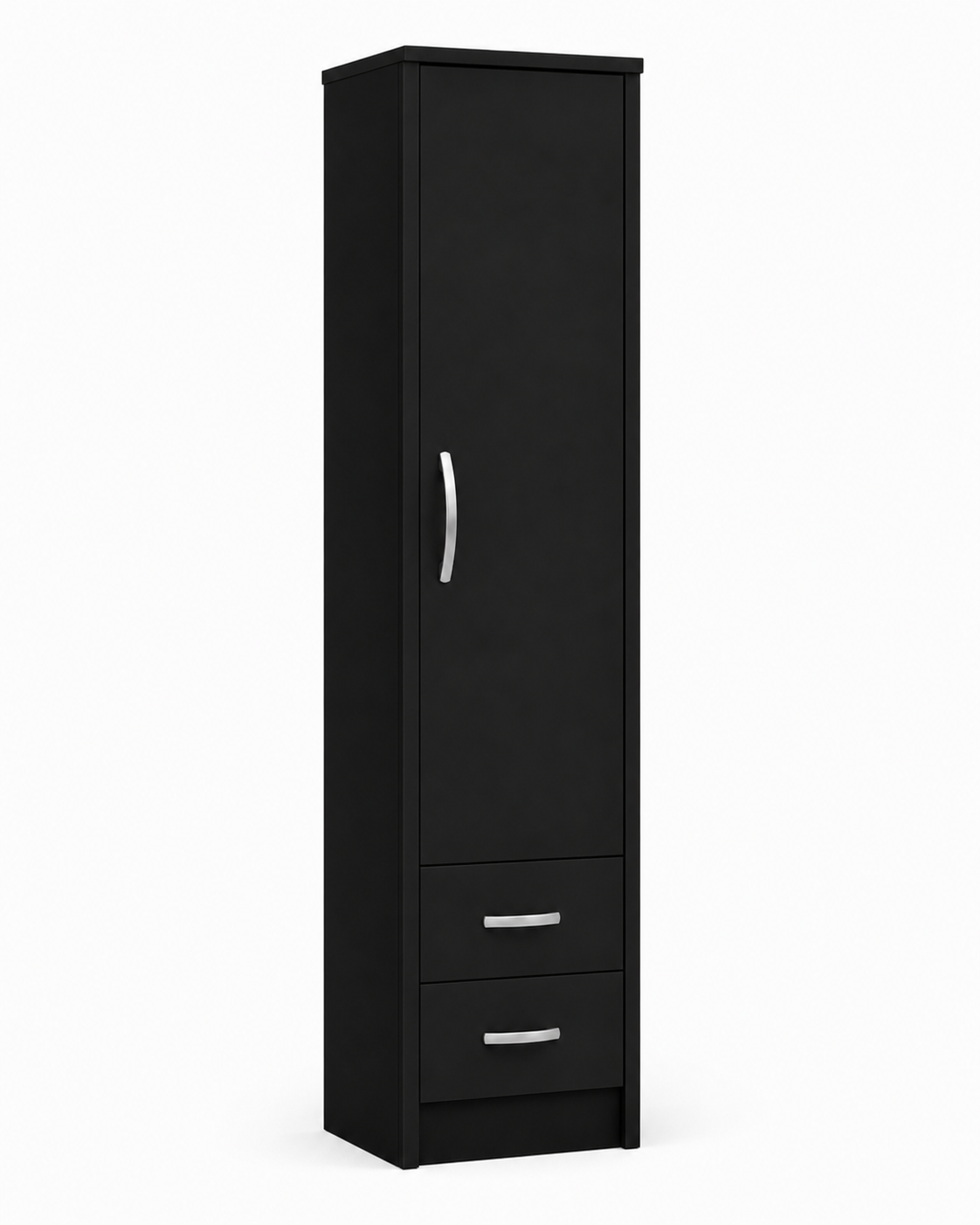 1 Door Wardrobe Single with Bottom Drawers Black | Hybrid Storage Solution - Detailed Angle View 2