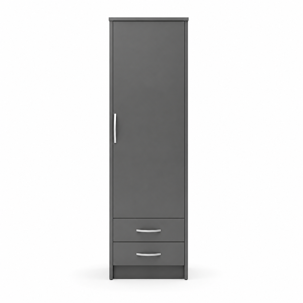 1 Door Wardrobe Single with Bottom Drawers Gray | Modern Storage - Luxury UK Living Room Showcase