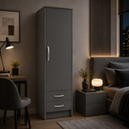 1 Door Wardrobe Single with Bottom Drawers Gray | Modern Storage - Detailed Angle View 4
