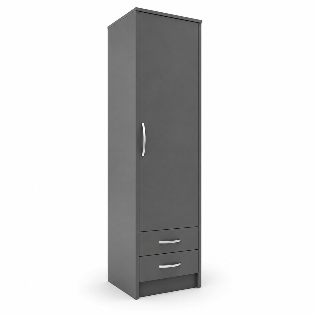 1 Door Wardrobe Single with Bottom Drawers Gray | Modern Storage - Detailed Angle View 2