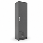 1 Door Wardrobe Single with Bottom Drawers Gray | Modern Storage - Detailed Angle View 2