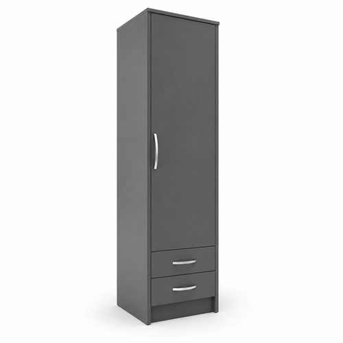 1 Door Wardrobe Single with Bottom Drawers Gray | Modern Storage - Detailed Angle View 2