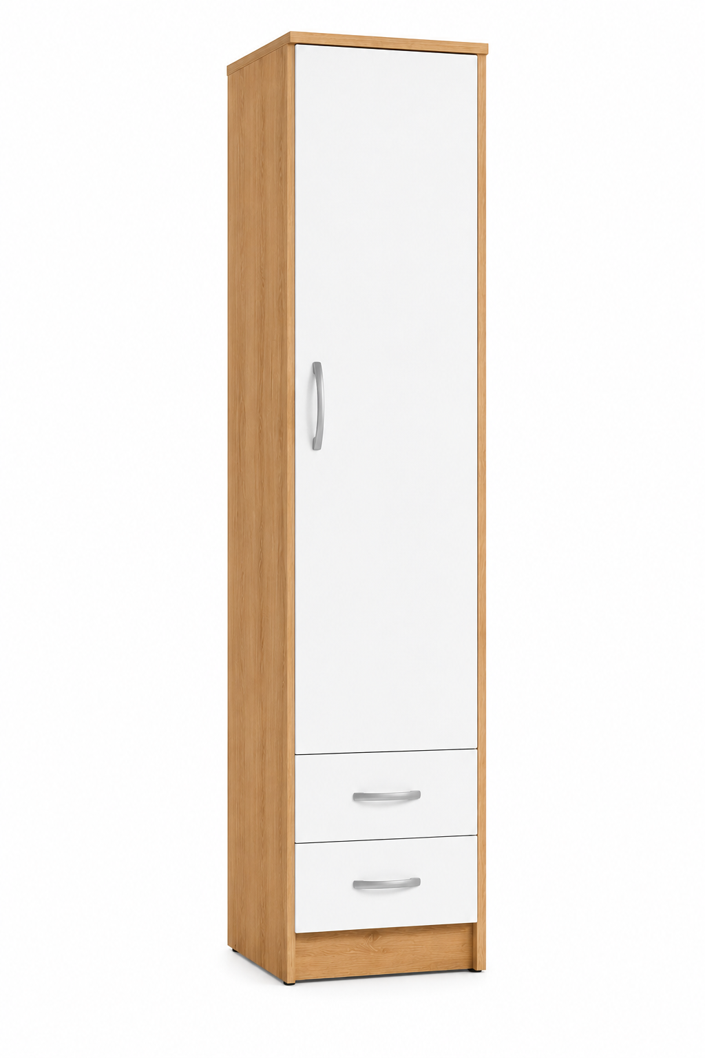 1 Door Wardrobe Single with Bottom Drawers Oak + White | Candy Storage - Detailed Angle View 2