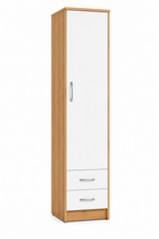 1 Door Wardrobe Single with Bottom Drawers Oak + White | Candy Storage - Detailed Angle View 2