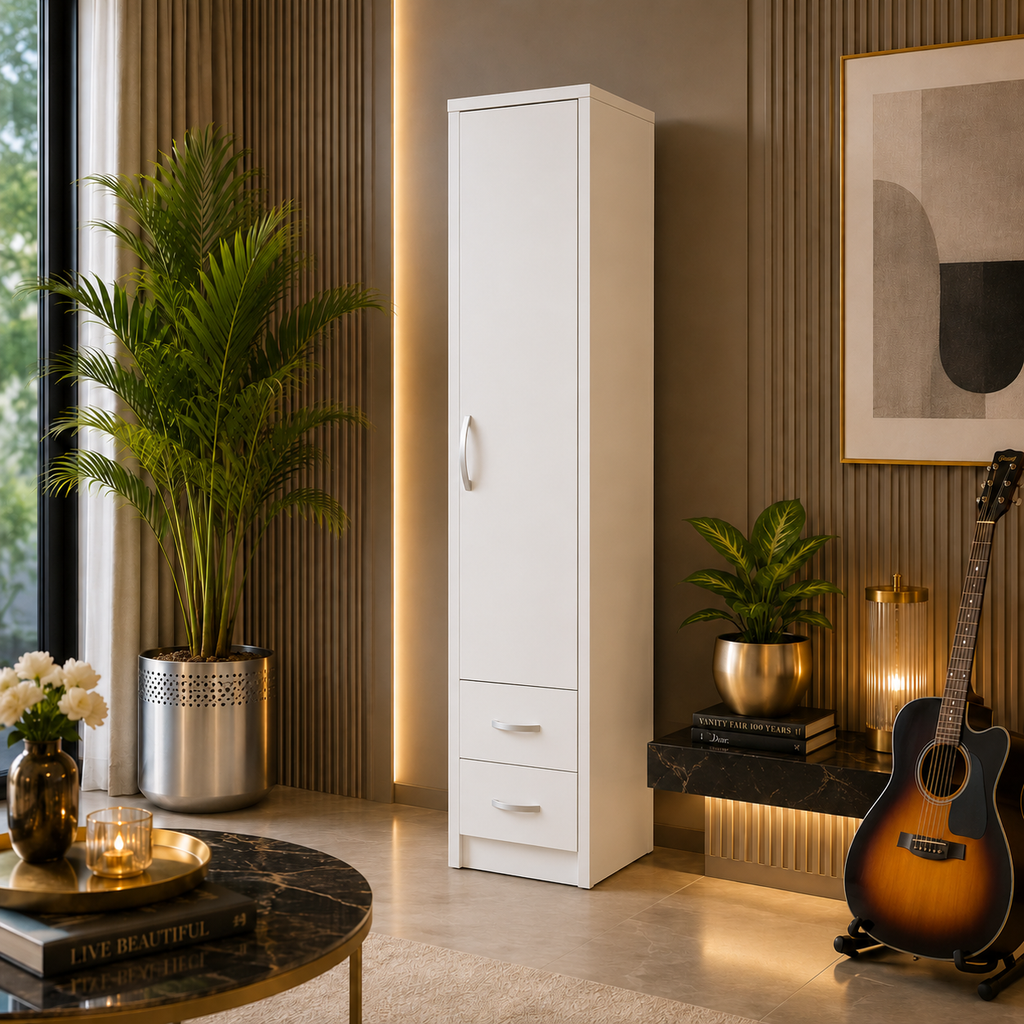 1 Door Wardrobe Single with Bottom Drawers White | Best Multi-Storage Unit - Detailed Angle View 4