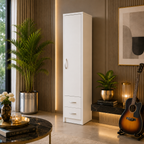 1 Door Wardrobe Single with Bottom Drawers White | Best Multi-Storage Unit - Detailed Angle View 4