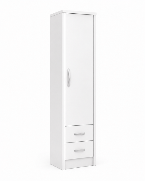 1 Door Wardrobe Single with Bottom Drawers White | Best Multi-Storage Unit - Detailed Angle View 2