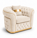 1 Seater Madrid Chesterfield Chenille Cream Sofa - Luxury UK Living Room Showcase