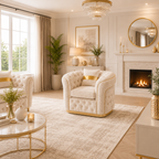 1 Seater Madrid Chesterfield Chenille Cream Sofa - Detailed Angle View 5