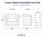 1 Seater Madrid Chesterfield Chenille Cream Sofa - Detailed Angle View 6