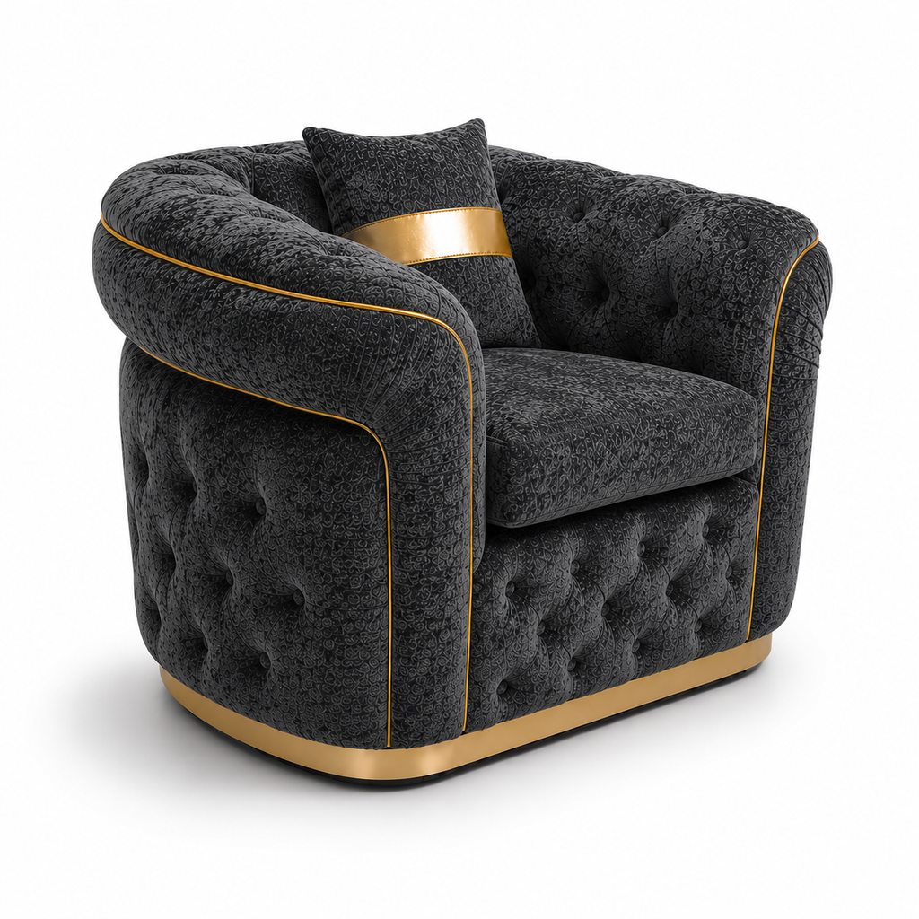 1 Seater Madrid Chesterfield Chenille Dark Grey Sofa | FurniFolks - Detailed Angle View 2