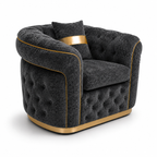 1 Seater Madrid Chesterfield Chenille Dark Grey Sofa | FurniFolks - Detailed Angle View 2