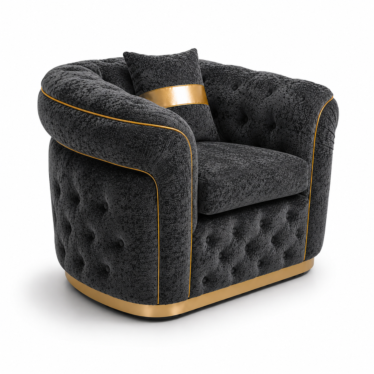 1 Seater Madrid Chesterfield Chenille Dark Grey Sofa | FurniFolks - Detailed Angle View 2