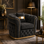 1 Seater Madrid Chesterfield Chenille Dark Grey Sofa | FurniFolks - Detailed Angle View 4