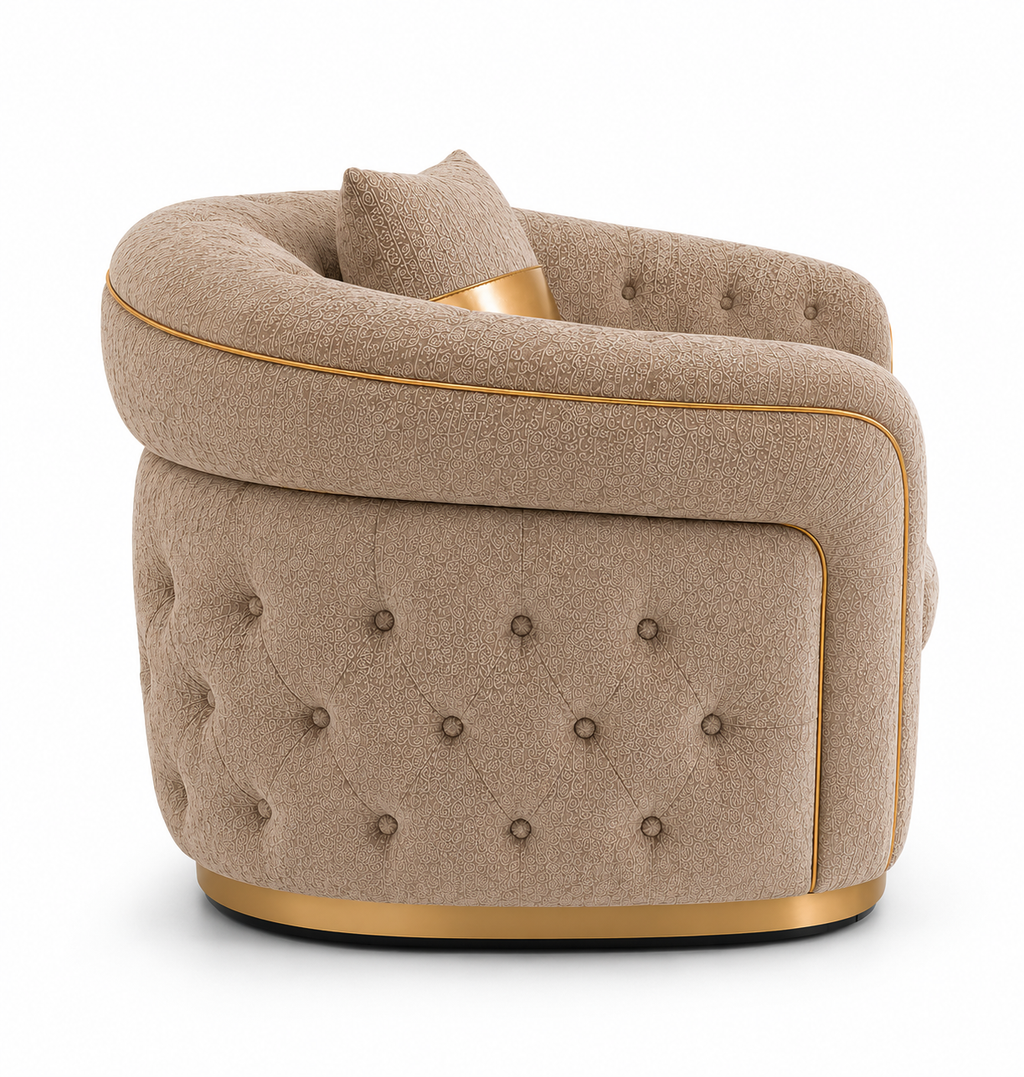 1 Seater Madrid Chesterfield Chenille Mink Sofa - Detailed Angle View 2