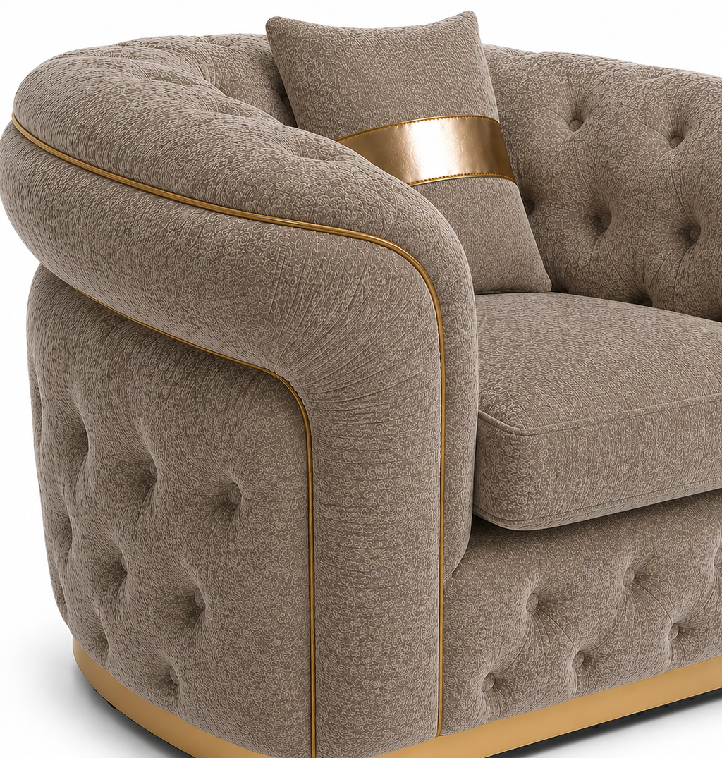 1 Seater Madrid Chesterfield Chenille Mink Sofa - Detailed Angle View 3