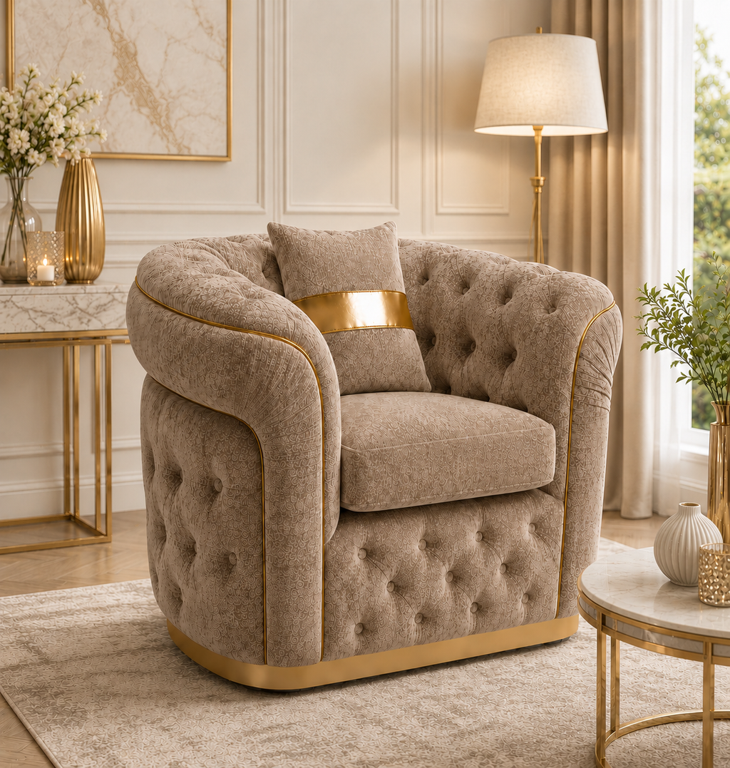 1 Seater Madrid Chesterfield Chenille Mink Sofa - Detailed Angle View 4