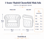 1 Seater Madrid Chesterfield Chenille Mink Sofa - Detailed Angle View 6