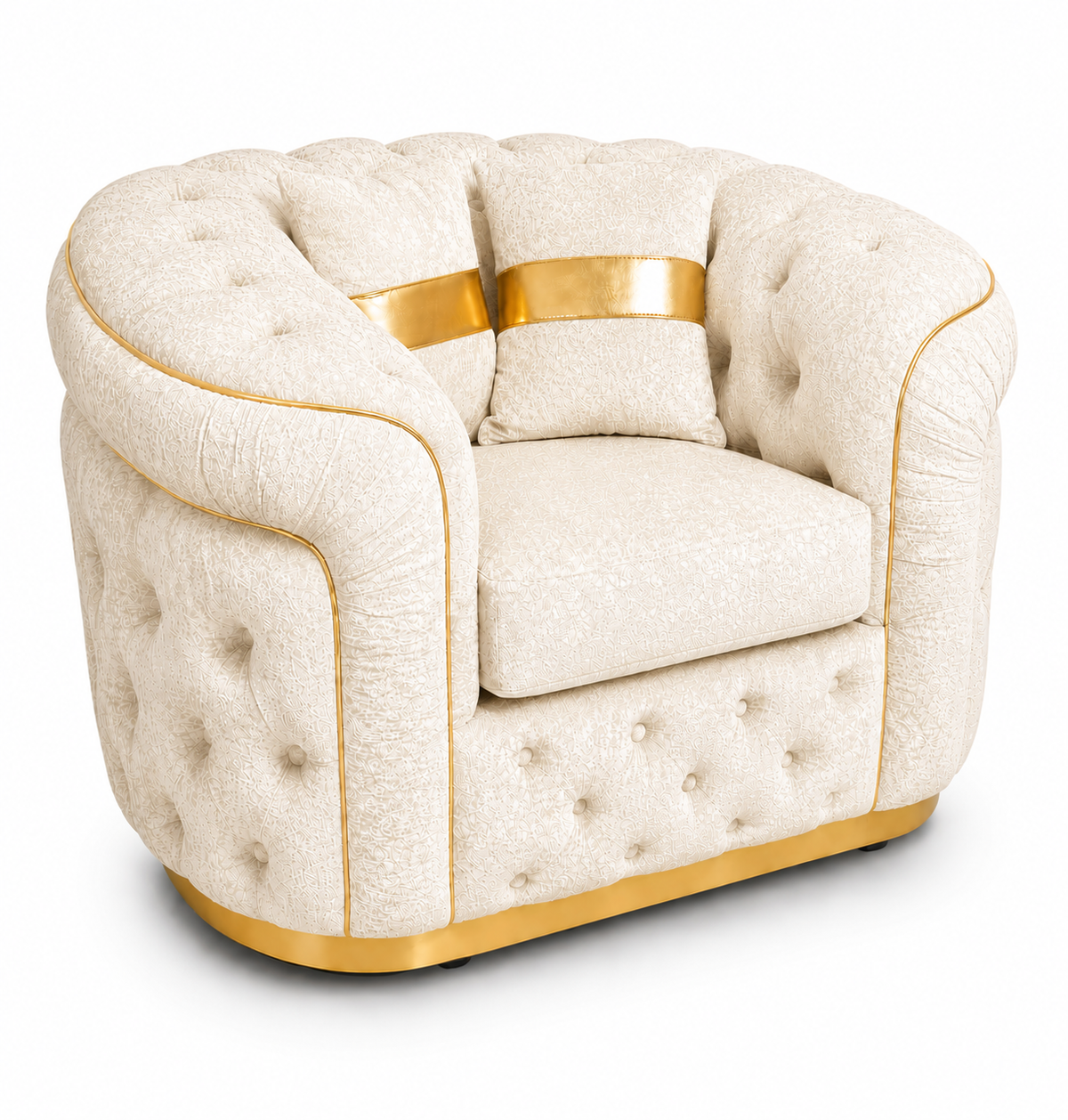 1 Seater Madrid Chesterfield Crush Velvet Cream Sofa - Luxury UK Living Room Showcase