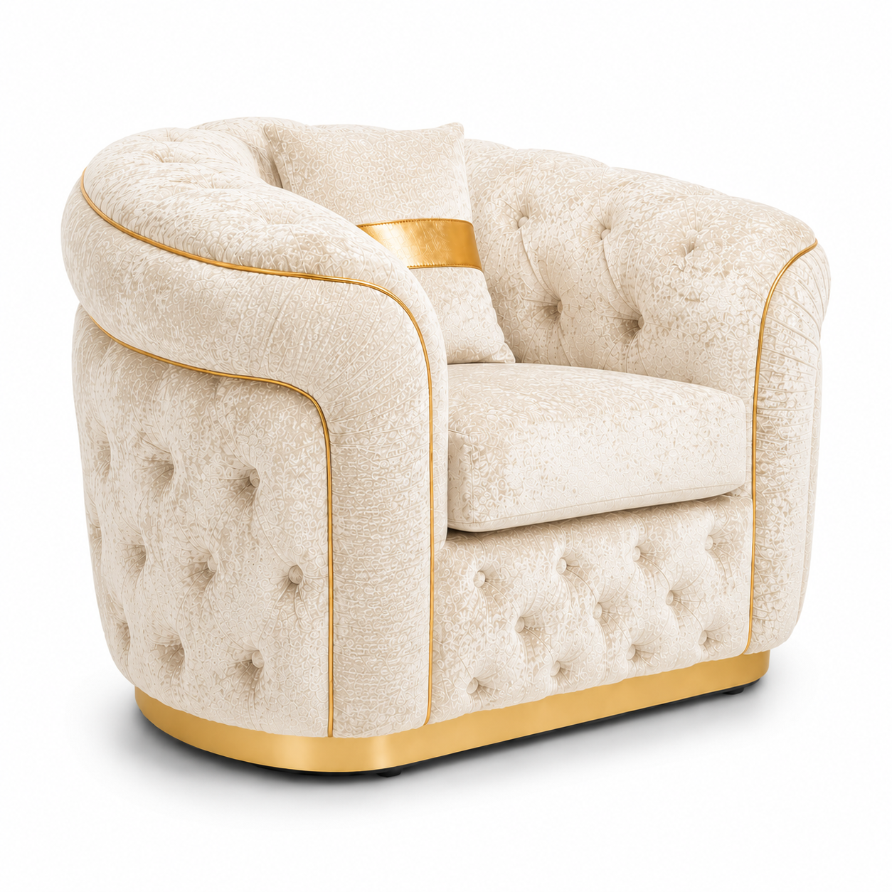 1 Seater Madrid Chesterfield Crush Velvet Cream Sofa - Detailed Angle View 2