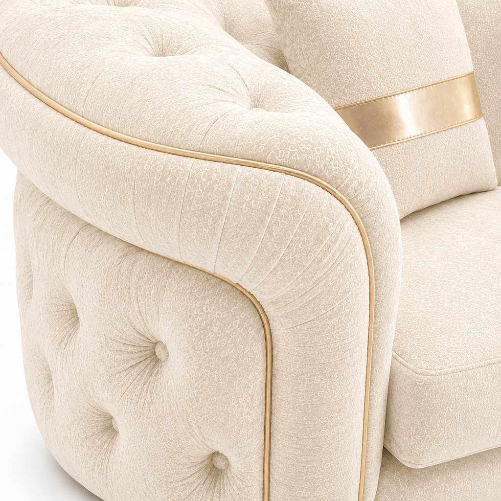 1 Seater Madrid Chesterfield Crush Velvet Cream Sofa - Detailed Angle View 3