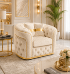1 Seater Madrid Chesterfield Crush Velvet Cream Sofa - Detailed Angle View 4