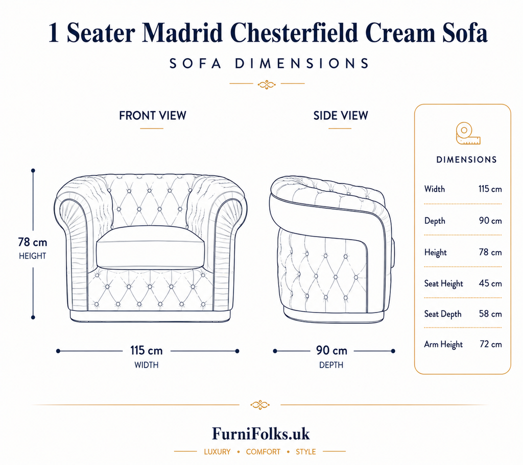 1 Seater Madrid Chesterfield Crush Velvet Cream Sofa - Detailed Angle View 6