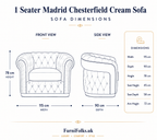 1 Seater Madrid Chesterfield Crush Velvet Cream Sofa - Detailed Angle View 6