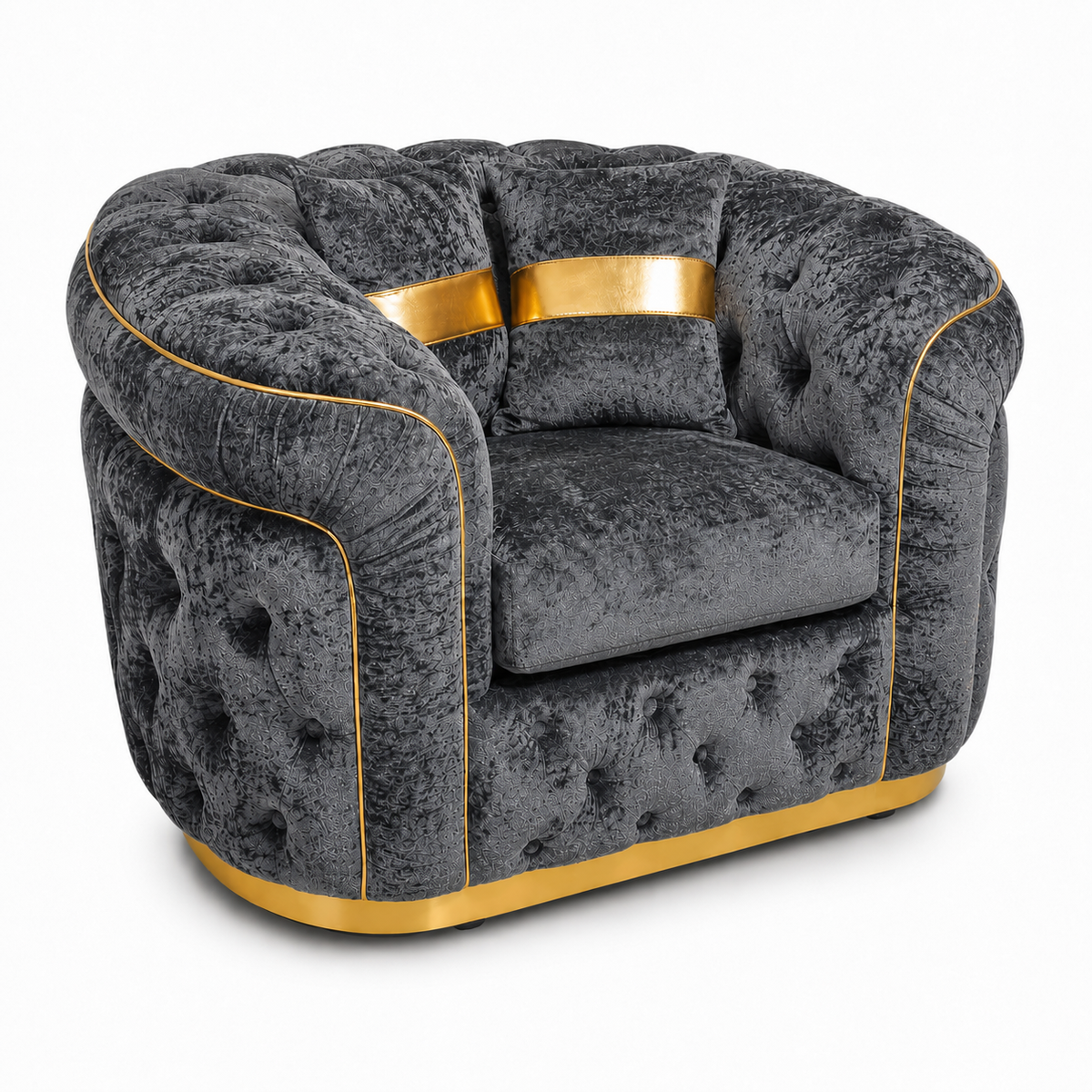 1 Seater Madrid Chesterfield Crush Velvet Dark Grey Sofa - Luxury UK Living Room Showcase
