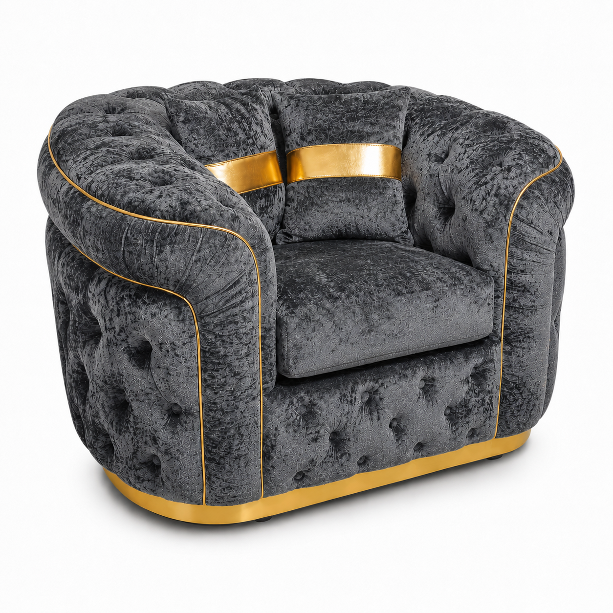 1 Seater Madrid Chesterfield Crush Velvet Dark Grey Sofa - Luxury UK Living Room Showcase