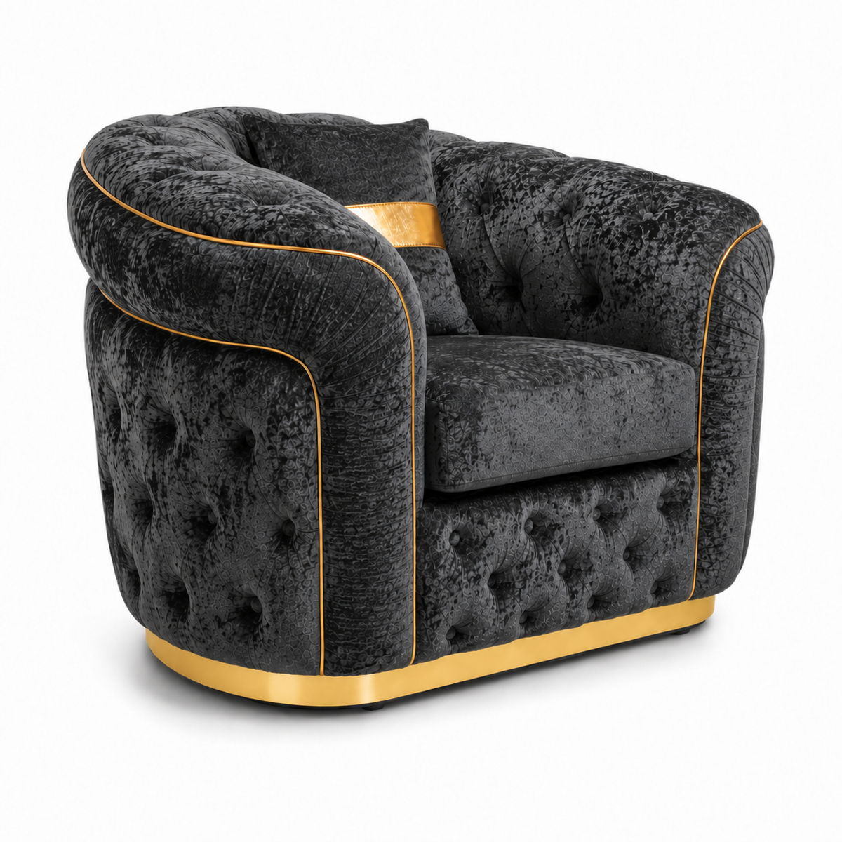 1 Seater Madrid Chesterfield Crush Velvet Dark Grey Sofa - Detailed Angle View 2