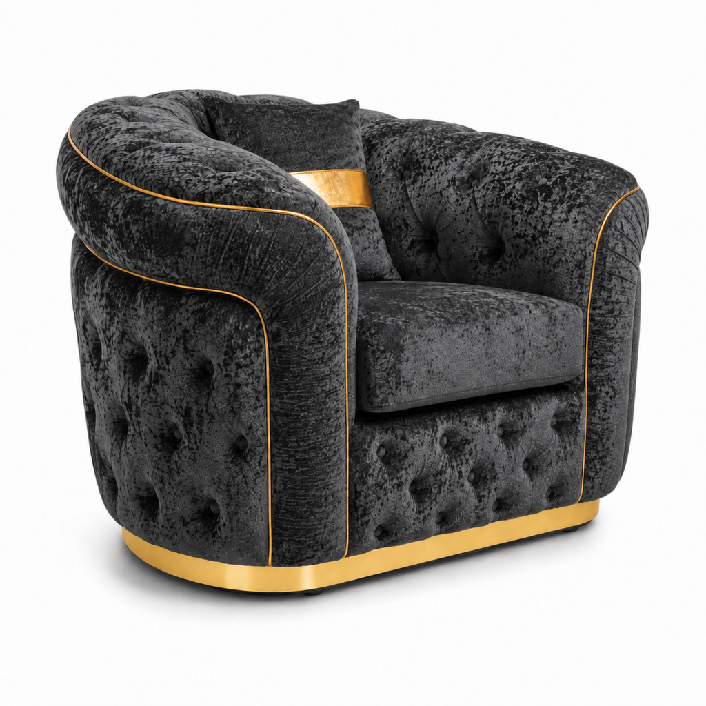 1 Seater Madrid Chesterfield Crush Velvet Dark Grey Sofa - Detailed Angle View 2