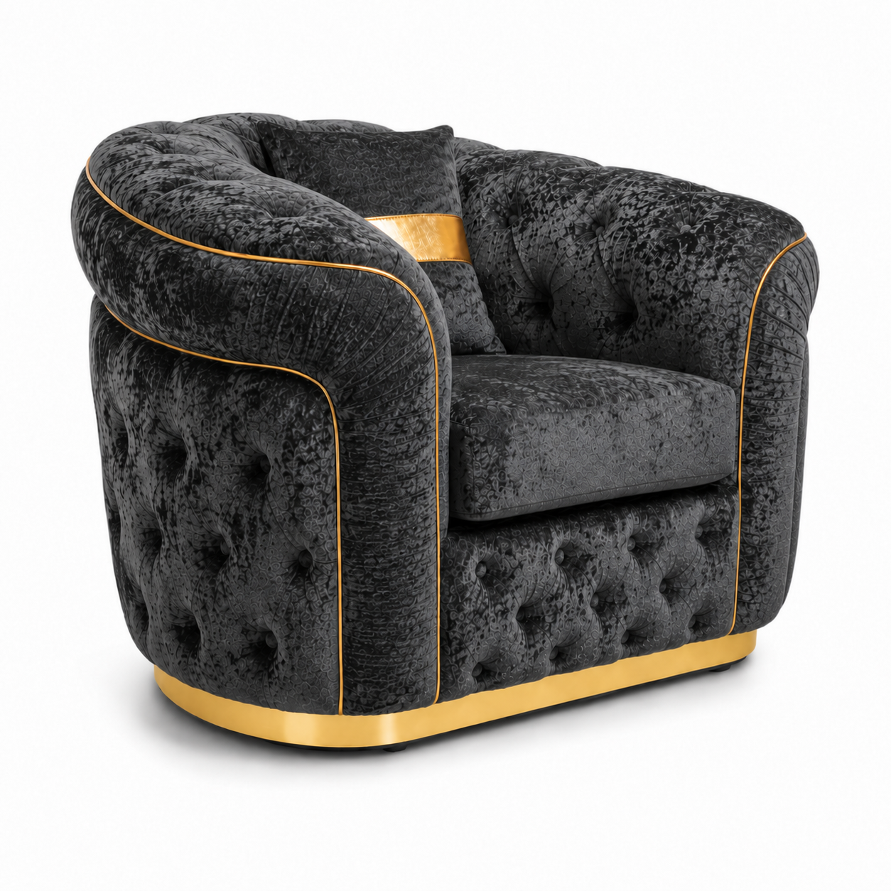 1 Seater Madrid Chesterfield Crush Velvet Dark Grey Sofa - Detailed Angle View 2
