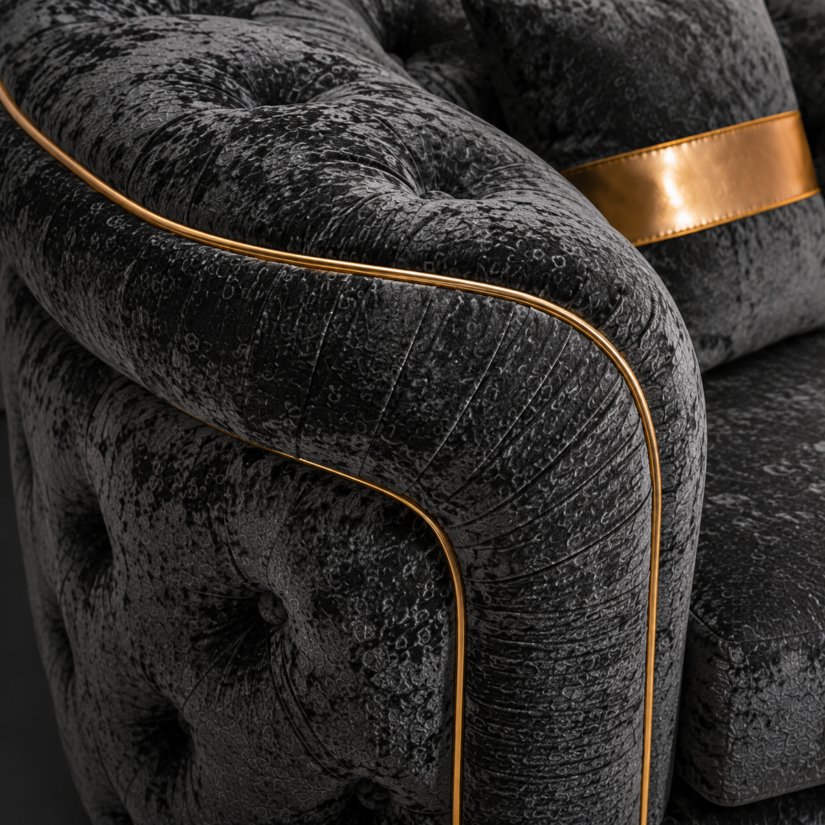1 Seater Madrid Chesterfield Crush Velvet Dark Grey Sofa - Detailed Angle View 3